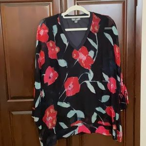 GO SILK Tunic in Navy/Red Floral Print - Size 2X